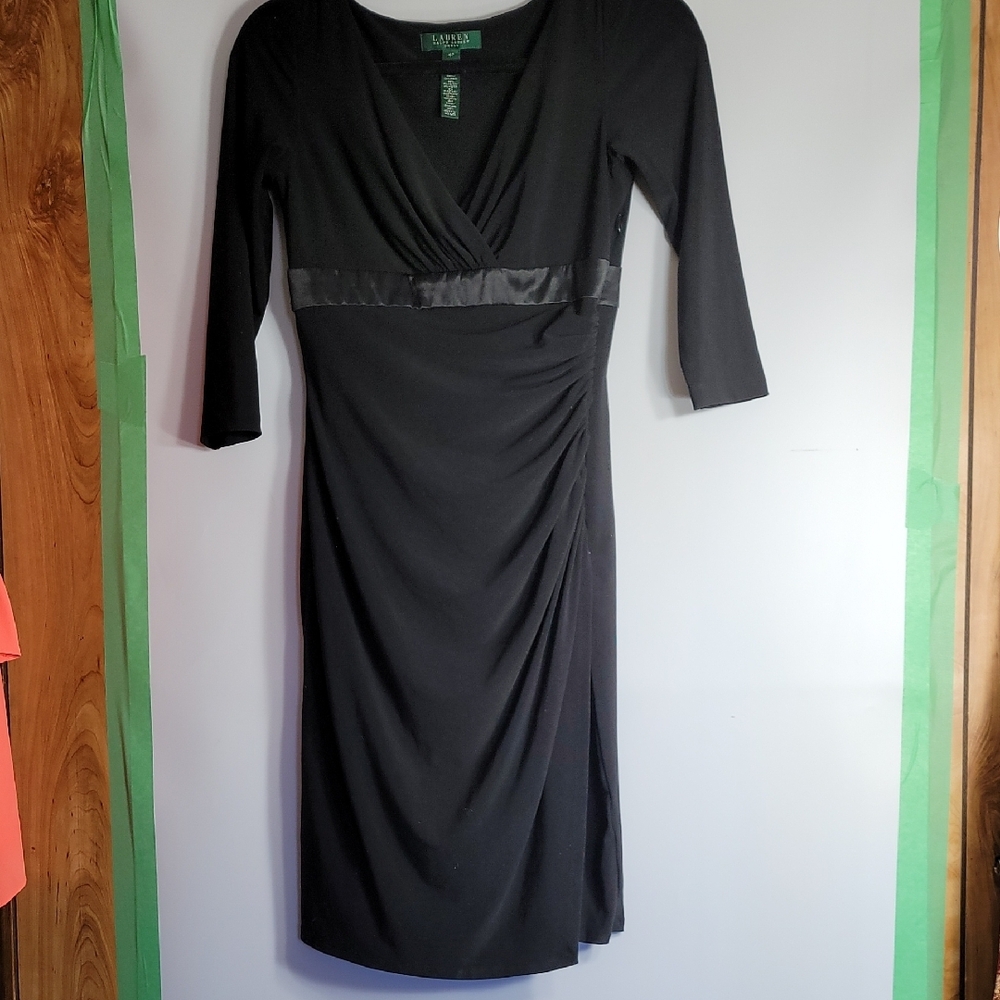 Ralph Lauren Black Ruched Wrap Sheath Dress